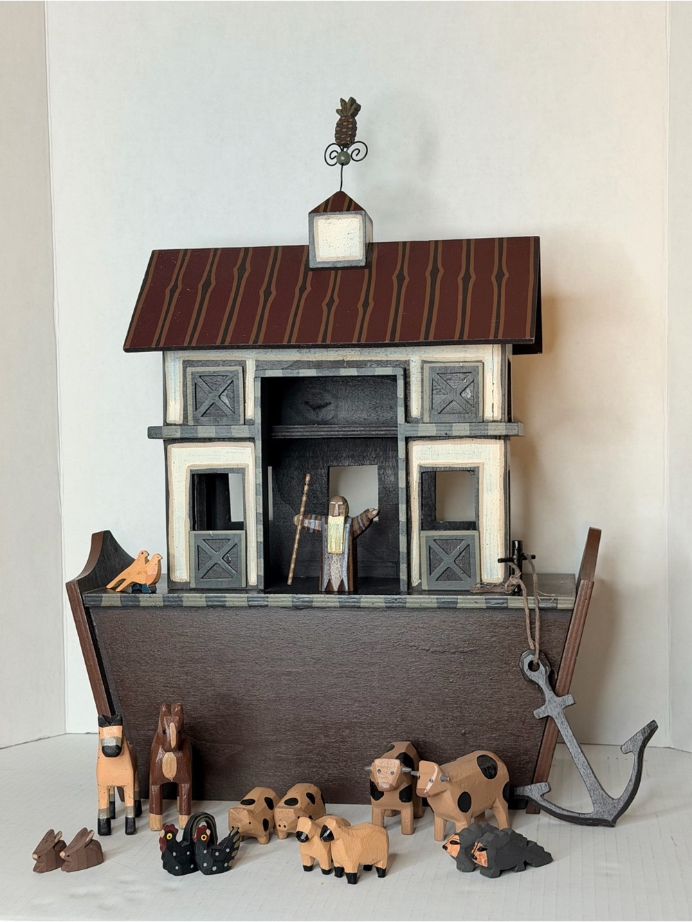 Vintage Handmade Maurice & Kelly Dallas Wooden Noah’s Ark w Animals and Noah